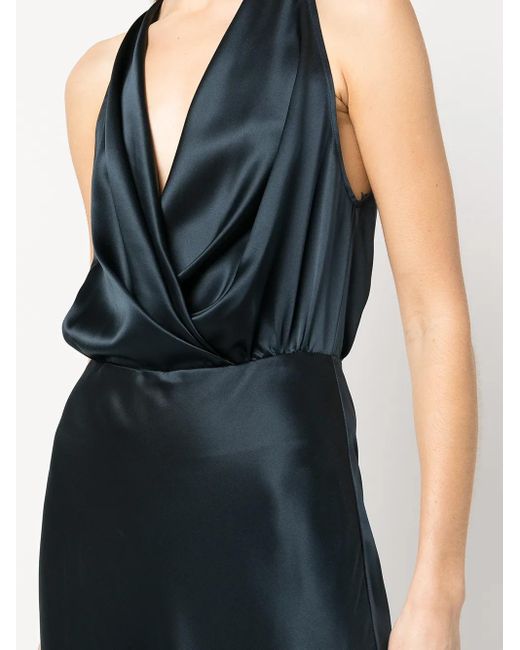 Michelle Mason Blue Draped-Detail Halterneck Gown