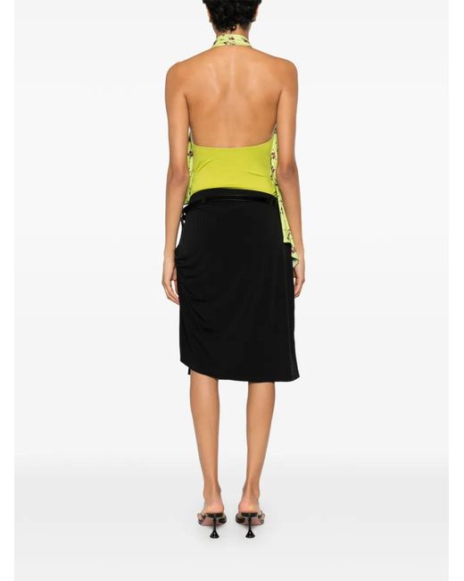 Coperni Yellow Draped Floral-Print Bodysuit