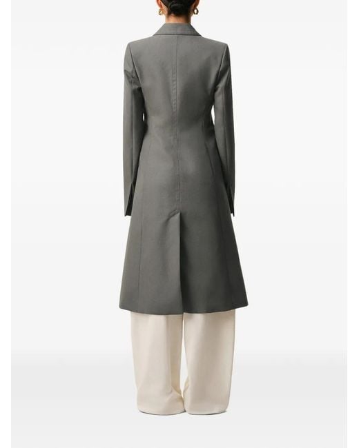 AMI Gray Button-Up Fitted Single-Breasted Coat