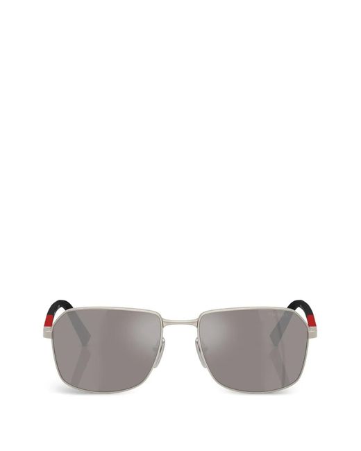 Prada Linea Rossa Gray Rectangle-Frame Sunglasses for men