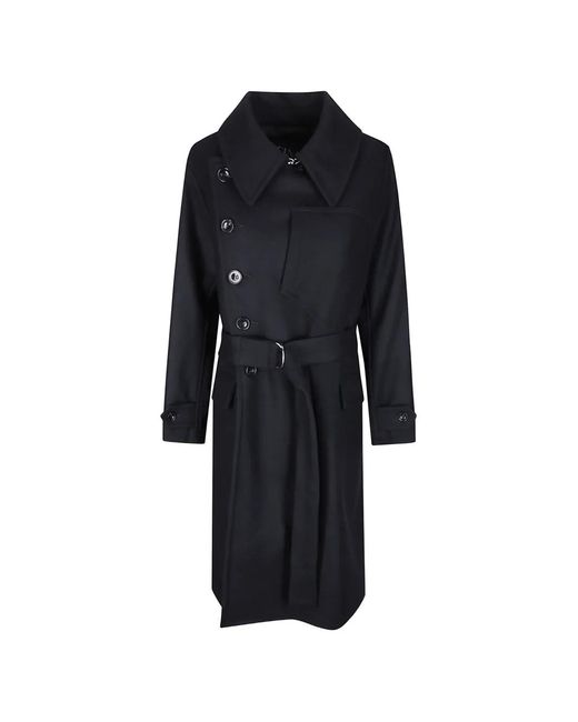 Cini Black Belted Asymmetric-Button Coat