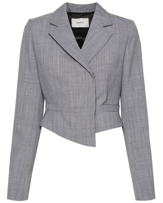 Coperni Gray Checked Cropped Jacket - Women's - Virgin Wool/viscose