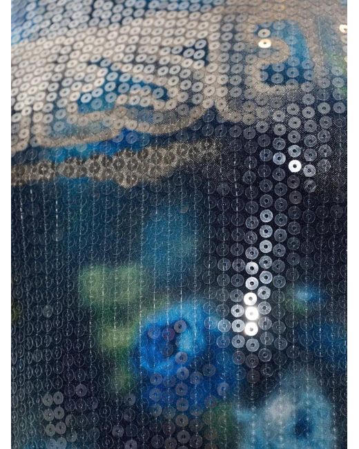DIESEL Blue Floral-Print Jersey Top With Sequins