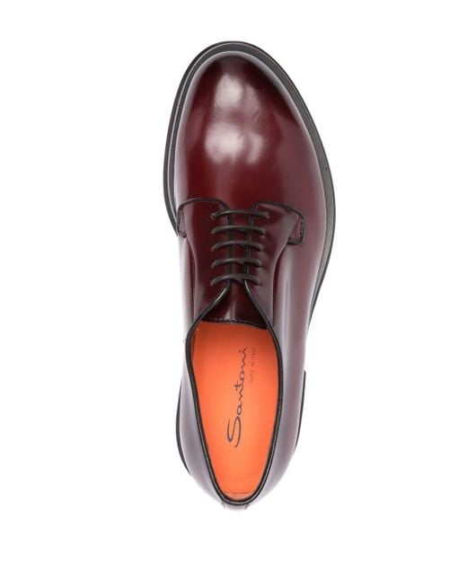 Santoni Brown Calf Leather Derby Shoes for men
