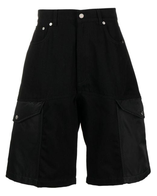 Alexander McQueen Black Hybrid Denim Cargo Shorts for men