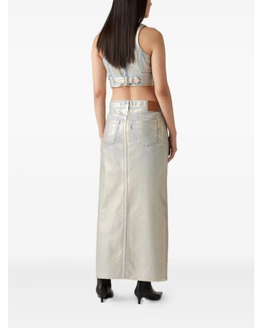 Levi's White Zip-Fly Logo-Patch Midi Skirt