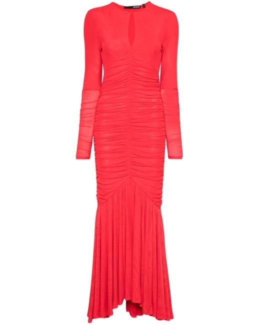 ROTATE BIRGER CHRISTENSEN Red Mesh Longsleeve Maxi Dress