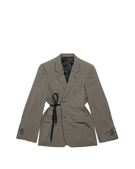 Balenciaga Gray Checked Tie Blazer
