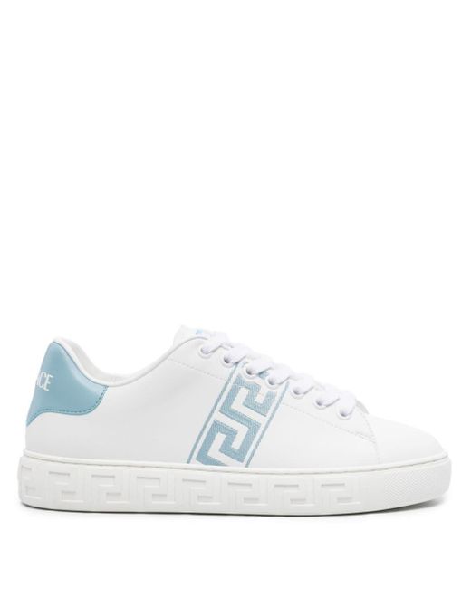 Versace White Greca-embroidered Lace-up Sneakers