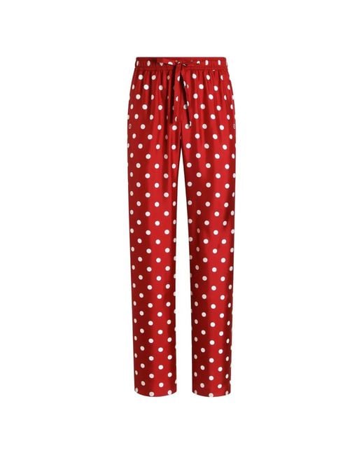 Dolce & Gabbana Red Polka Dot-Print Vanity Silk Twill Trousers for men