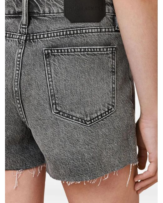 AllSaints Tate Denim Shorts Met Franje Afwerking in het Gray