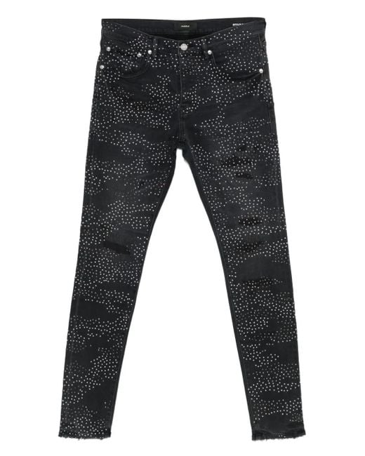 Purple Brand Black Embellished Distressed Denim for men