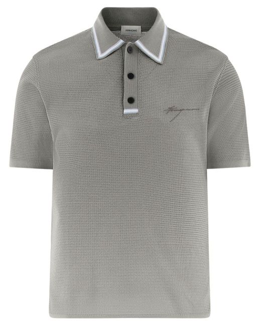 Ferragamo Gray Logo-embroidered Polo Shirt for men