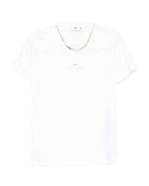 Elisabetta Franchi T-Shirt Verfraaid Met Ketting in het White