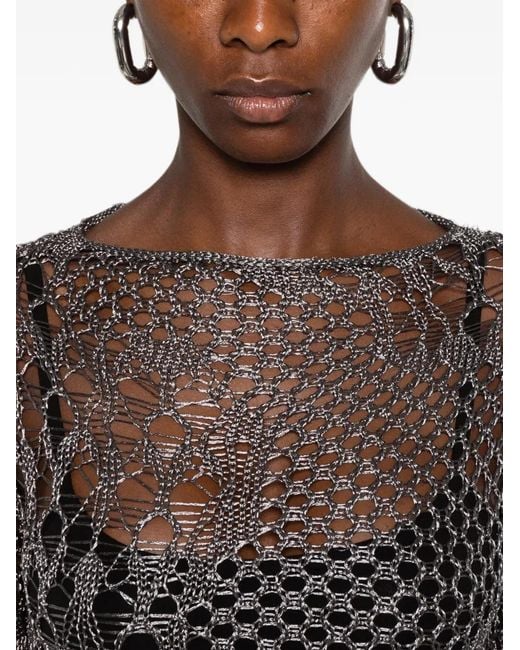 Dondup Gray Open-Knit Long-Sleeve Mini Dress