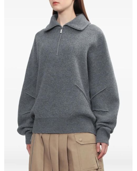 Helmut Lang Gray Zip-Collar Sweater