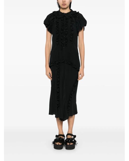 Simone Rocha Black Ruffled Multi-Stitched Midi Dress