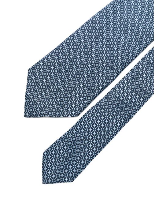 Zegna Blue Geometric-Pattern Tie for men