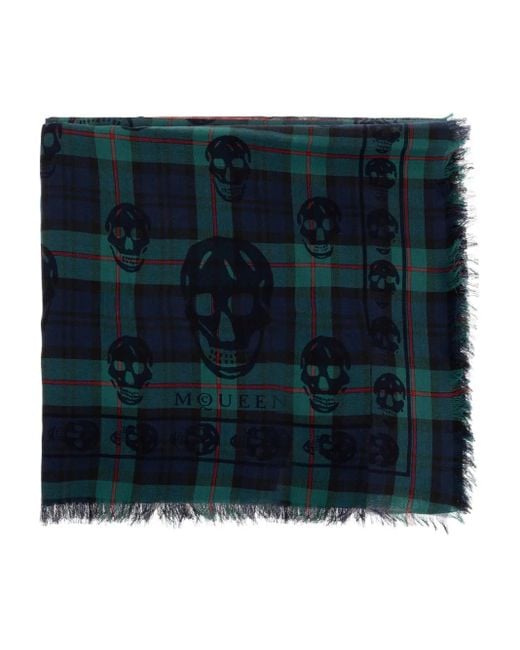 Sciarpa Con Stampa Teschio A Quadri di Alexander McQueen in Blue da Uomo