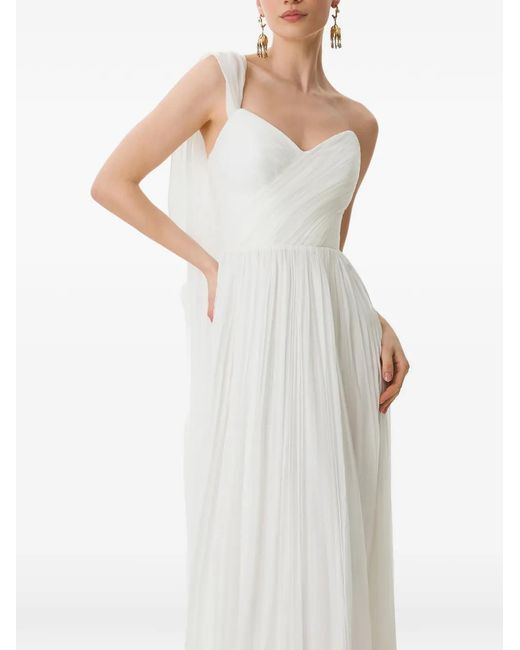 Framboise White Vondra One-Shoulder Pleated Maxi Dress