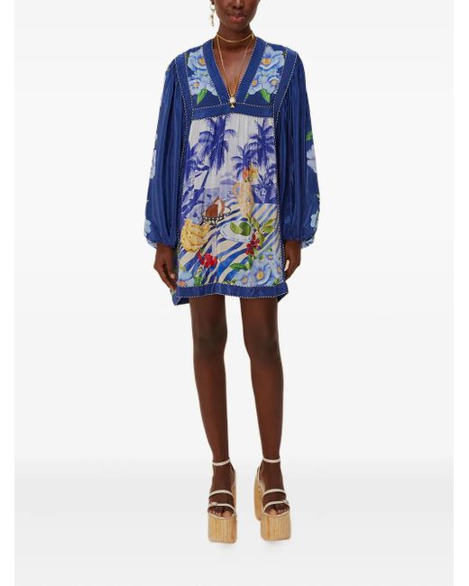 Farm Rio Blue V-Neck Mini Dress