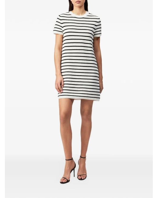 Drykorn White Striped Pointelle-Knit Dress