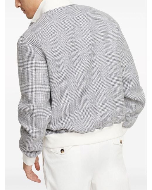 Brunello Cucinelli Hemdjacke aus Leinengemisch mit Hahnentrittmuster in Gray für Herren