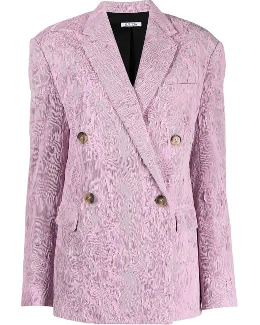 Krizia Pink Crinkled Double-Breasted Fastening Blazer