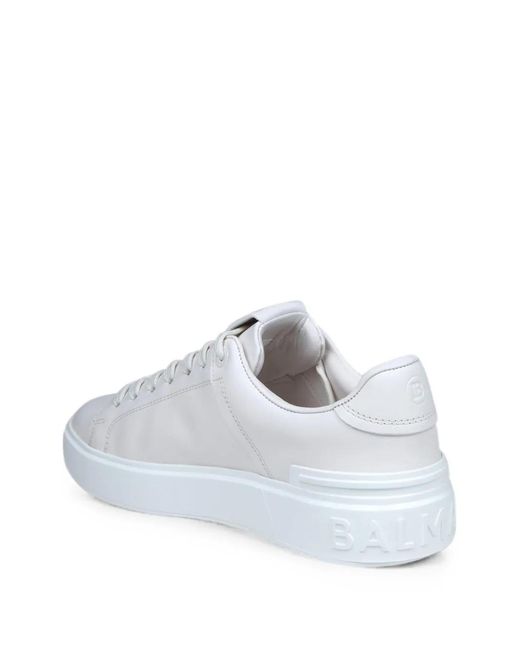 Balmain White Baskets B-Court En Cuir for men