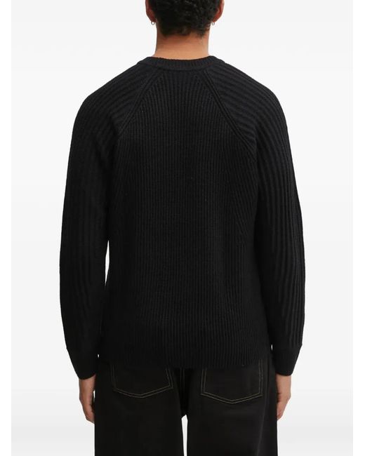 Filling Pieces Black Ribbed Embroidered Sweater for men