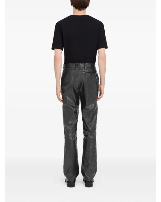 MM6 by Maison Margiela Gray Crinkled Linen Trousers for men