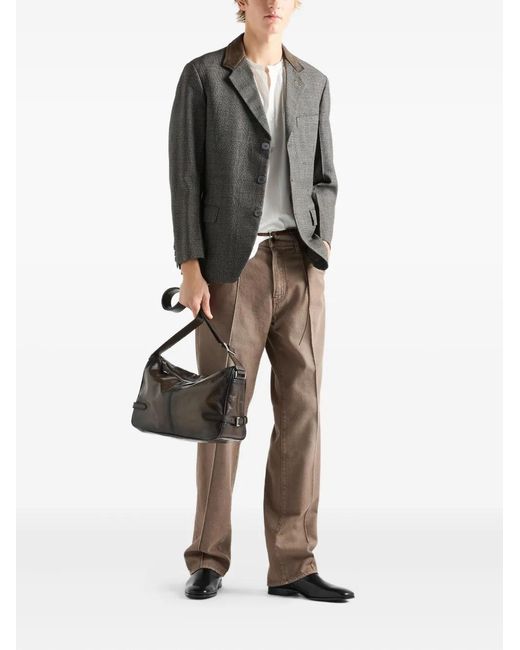 Prada Gray Leather-Collar Single-Breasted Blazer for men