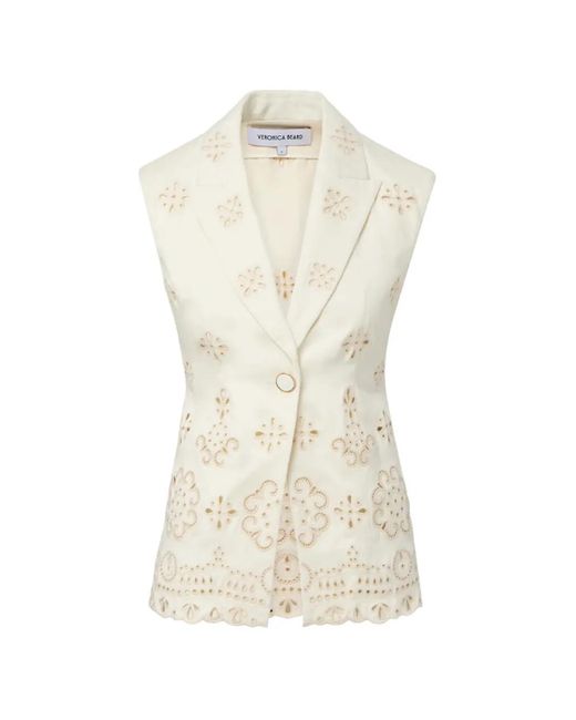 Veronica Beard White Townes Button Eyelet Vest