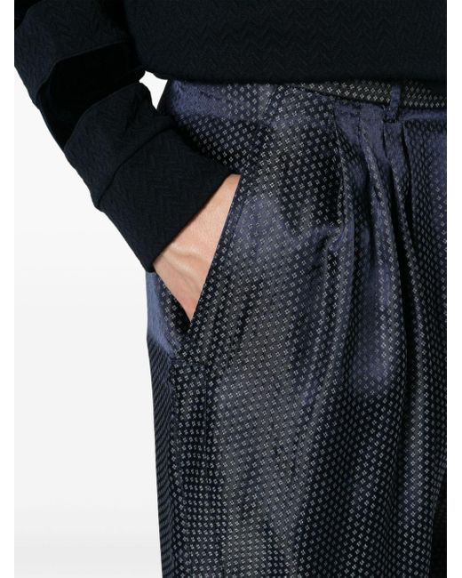 Giorgio Armani Blue Floral-jacquard Tapered Trousers for men