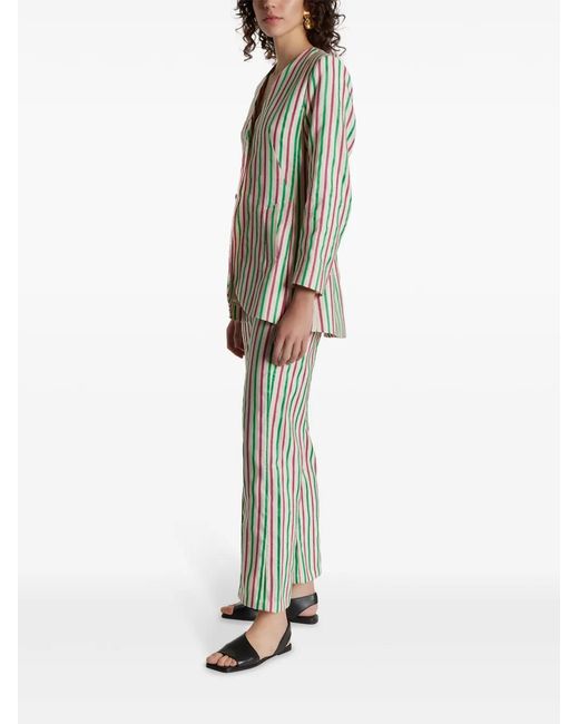 D'Estree White Yoshi Striped Pattern Trousers