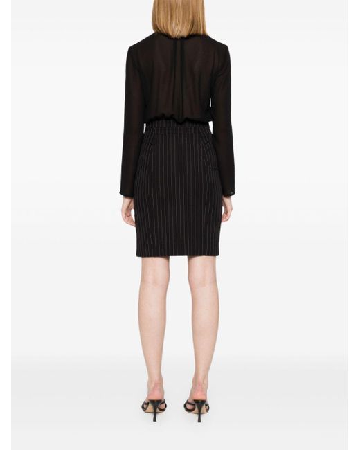 Patrizia Pepe Black Pinstriped Midi Shirt Dress