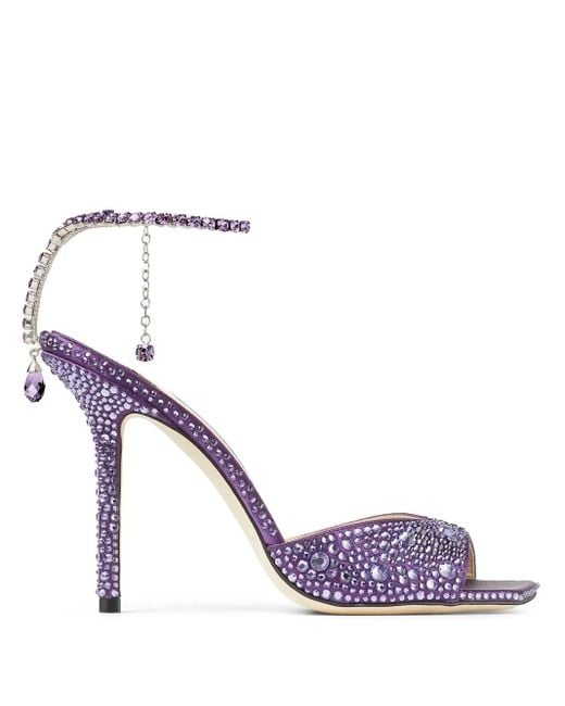 Jimmy Choo Purple Saeda 100 Satin Crystal Sandals