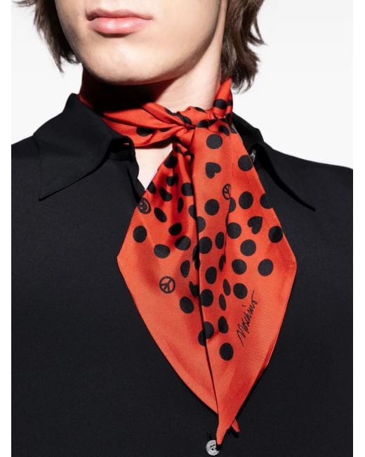 Moschino Red Polka-Dot Print Silk Scarf