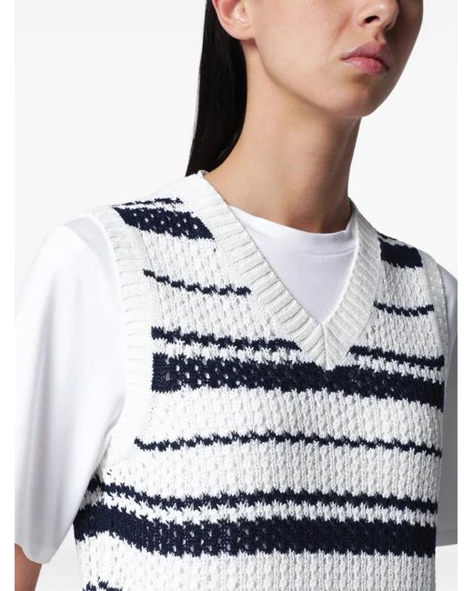 DUNST White Chunky-Knit V-Neck Striped Vest