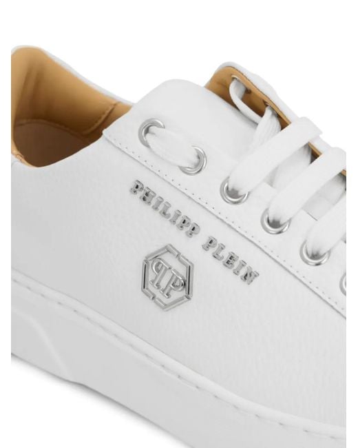 Philipp Plein Leren Sneakers Met Logo in het White