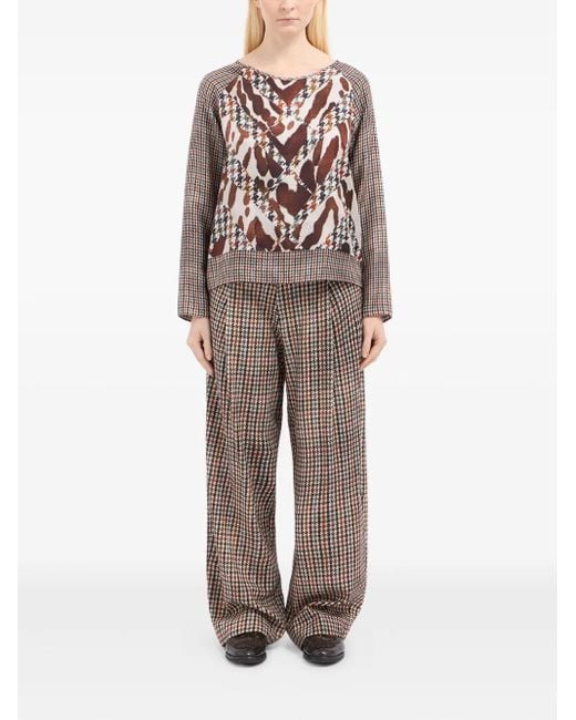 Pierre Louis Mascia Brown Houndstooth-Print Blouse