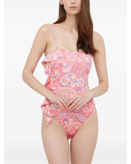 Benetton Pink Maillot De Bain Volanté À Motif Cachemire