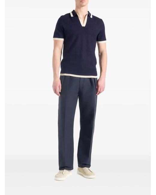 Manière De Voir Blue Nolan Twin-Pleat Stitch-Detail Trousers for men