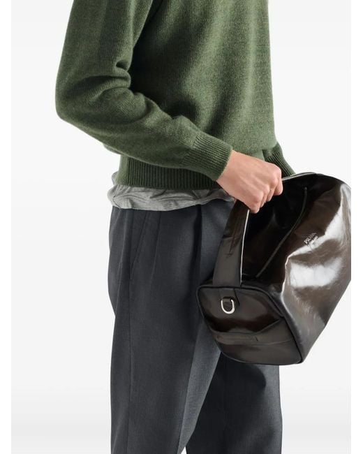 Prada Green Re-Cashmere Triangle-Logo Crew-Neck Sweater for men