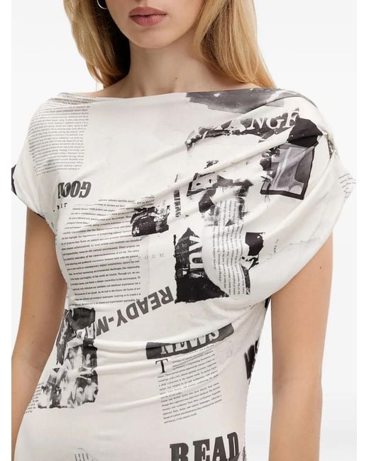 Desigual White Newspaper-Print Dress