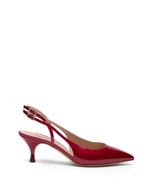 Casadei Red Julia Destalonados Pointed Buckle Strap Pumps