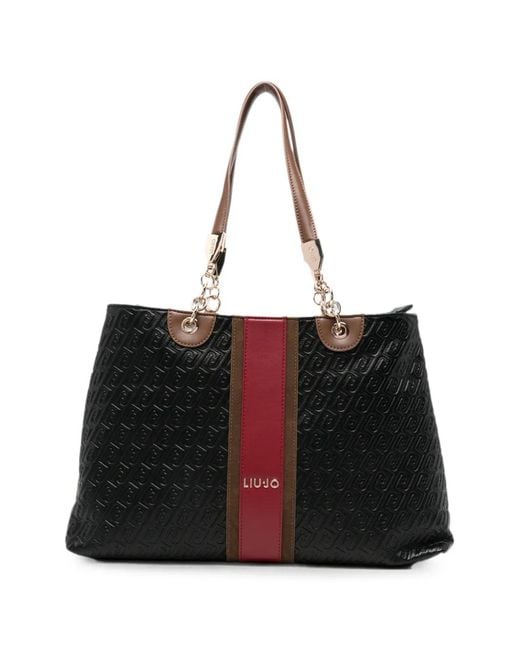 Liu Jo Black Medium Logo-Embossed Tote Bag