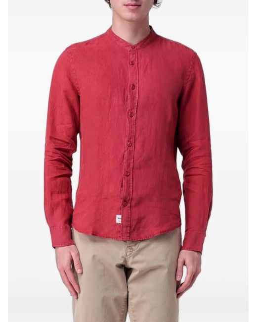 Blauer Red Linen Mandarin-Collar Shirt for men