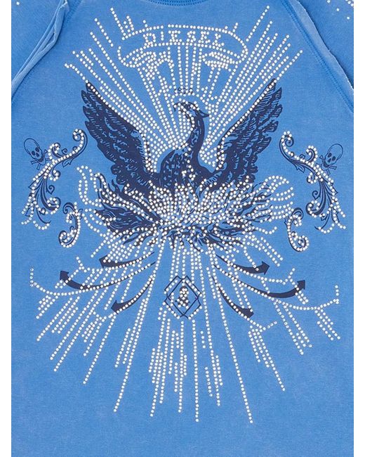 DIESEL T-Shirt Verfraaid Met Stras En Raglan Mouwen in het Blue