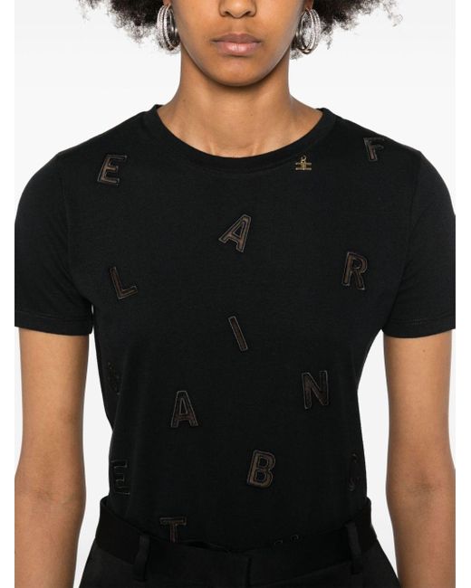 Elisabetta Franchi Black T-Shirt mit Schriftzug-Stickerei